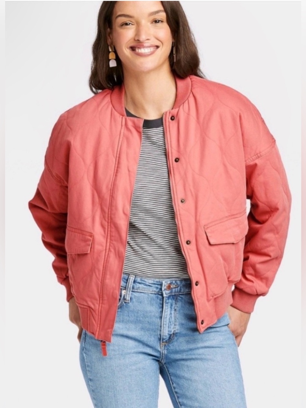 *Universal Thread Quilted Coral Bomber Jacket - Women